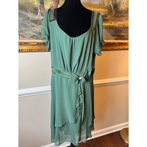 Emerald Green Rhinestone Chiffon Midi Dress Plus 4XL Vintage Style NWT Formal